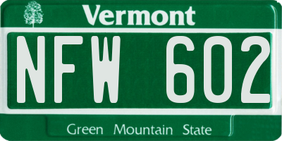 VT license plate NFW602