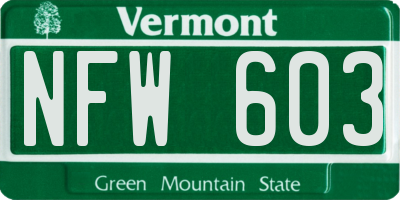 VT license plate NFW603