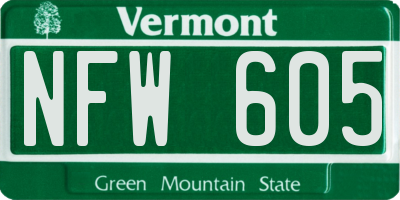 VT license plate NFW605
