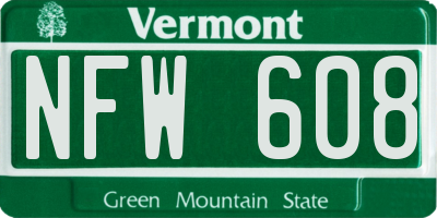 VT license plate NFW608