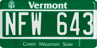 VT license plate NFW643