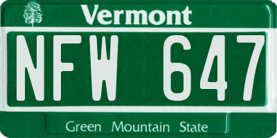 VT license plate NFW647