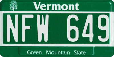 VT license plate NFW649
