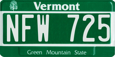 VT license plate NFW725
