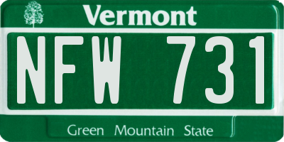 VT license plate NFW731