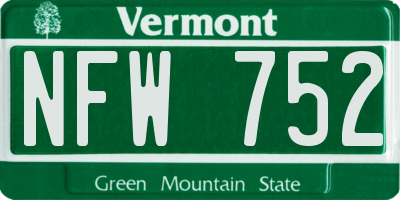 VT license plate NFW752