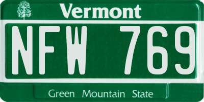 VT license plate NFW769