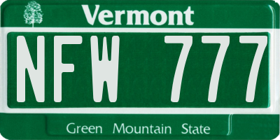 VT license plate NFW777