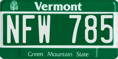 VT license plate NFW785