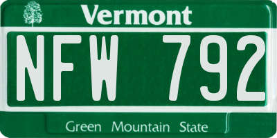 VT license plate NFW792