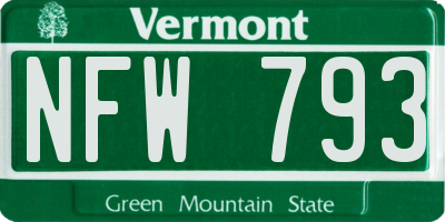 VT license plate NFW793