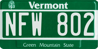 VT license plate NFW802