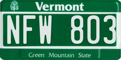 VT license plate NFW803