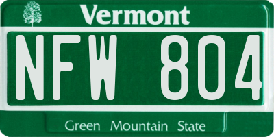 VT license plate NFW804