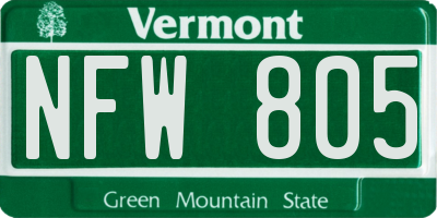 VT license plate NFW805