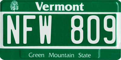VT license plate NFW809