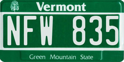 VT license plate NFW835