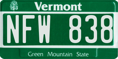 VT license plate NFW838