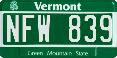VT license plate NFW839