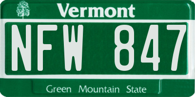 VT license plate NFW847