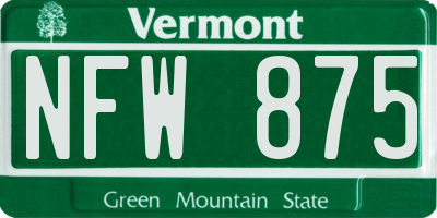 VT license plate NFW875