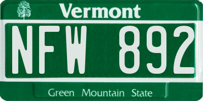 VT license plate NFW892
