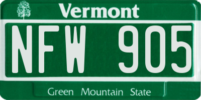 VT license plate NFW905