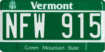 VT license plate NFW915