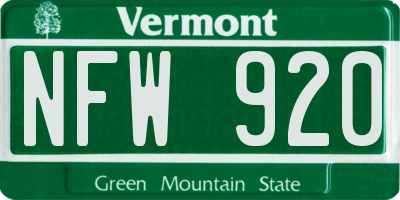 VT license plate NFW920