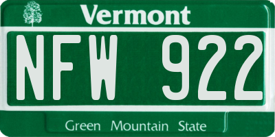 VT license plate NFW922