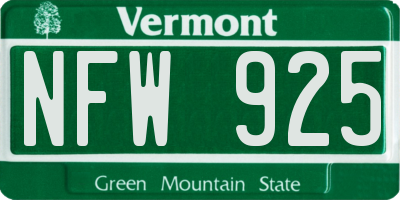 VT license plate NFW925