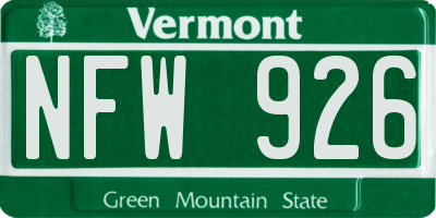 VT license plate NFW926