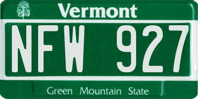 VT license plate NFW927