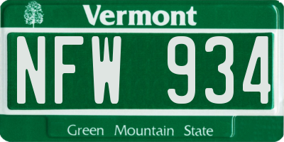 VT license plate NFW934