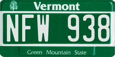 VT license plate NFW938