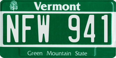 VT license plate NFW941