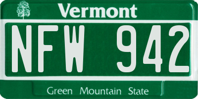 VT license plate NFW942