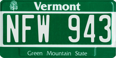 VT license plate NFW943