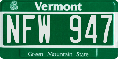 VT license plate NFW947