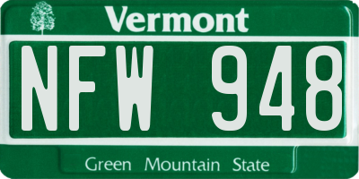 VT license plate NFW948