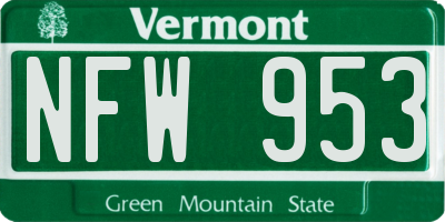 VT license plate NFW953
