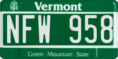 VT license plate NFW958