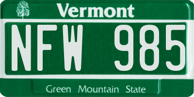 VT license plate NFW985