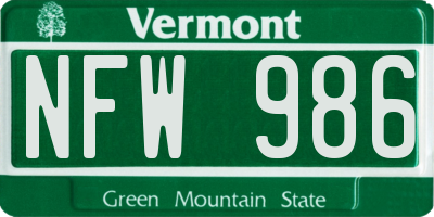 VT license plate NFW986