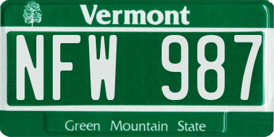 VT license plate NFW987