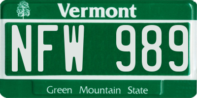 VT license plate NFW989