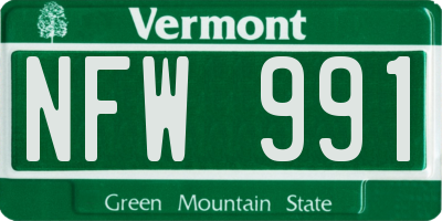 VT license plate NFW991