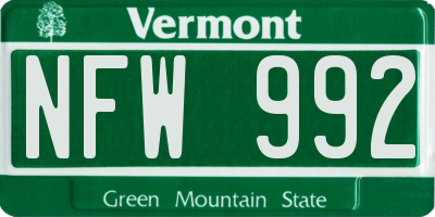 VT license plate NFW992