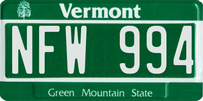 VT license plate NFW994