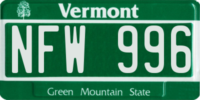 VT license plate NFW996